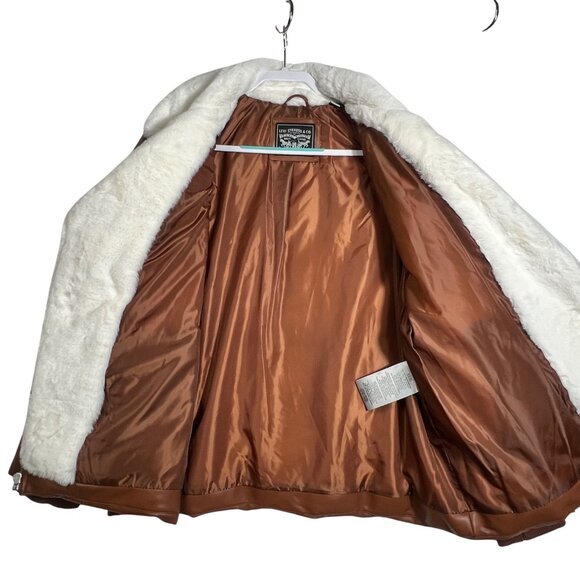 Levis Brown Faux Leather Sherpa Collar Puffer Jacket With Zipper Pockets Size XL - Picture 5 of 9
